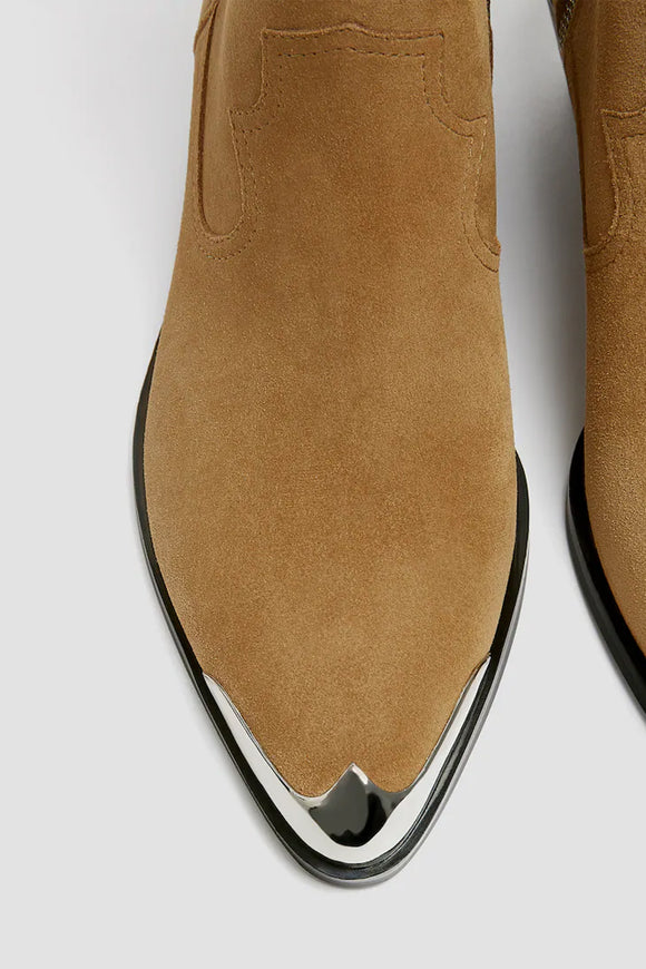 Leather Cowboy Ankle Boots With Metal Plate